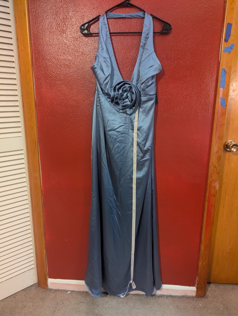 Mac Duggal 49913 sz 12 Satin Halter Gown with Rosette Detail - Blue - Picture 7 of 7